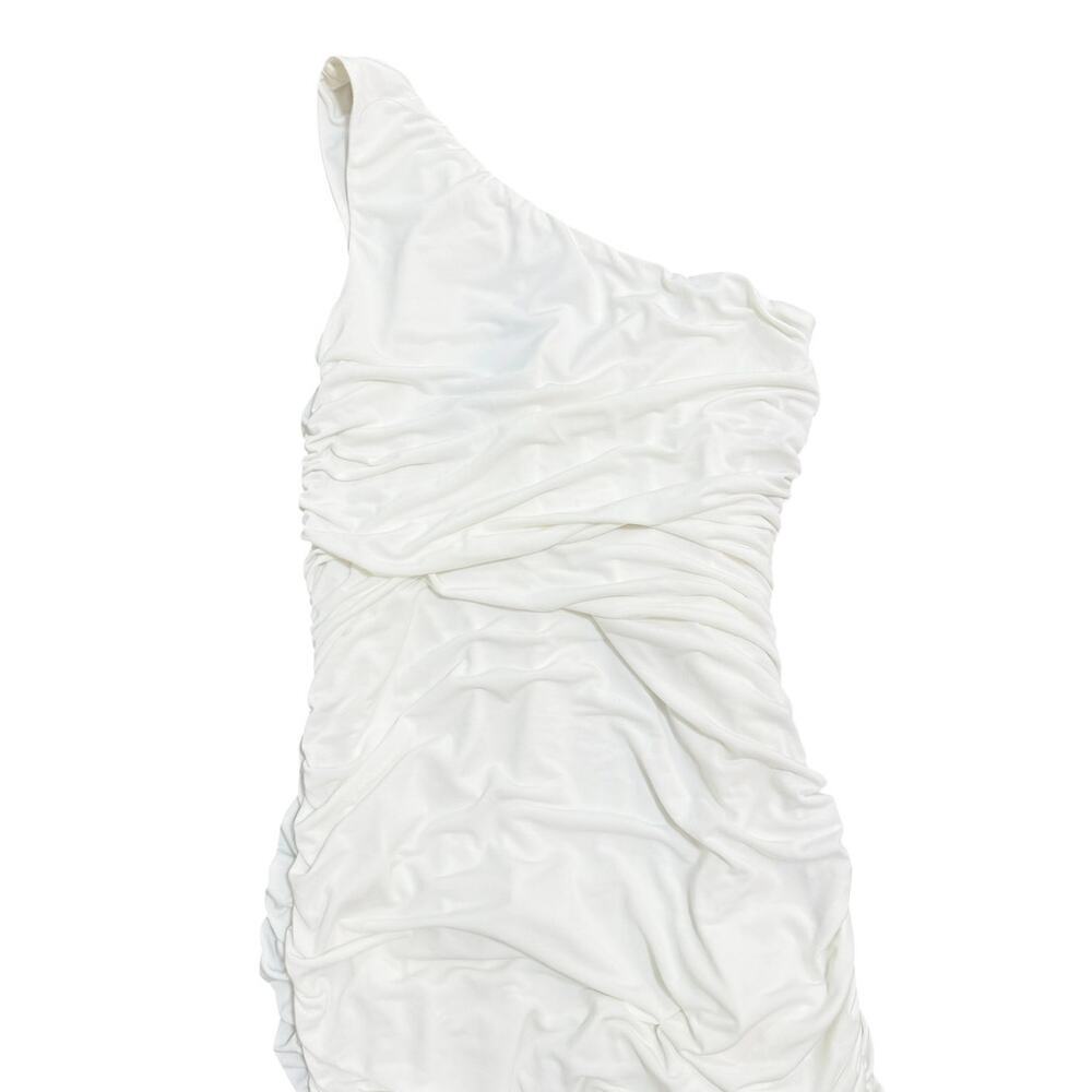Lulus Total Appeal White Ruched One-Shoulder Bodycon Midi Dress size M NWT - Picture 3 of 4